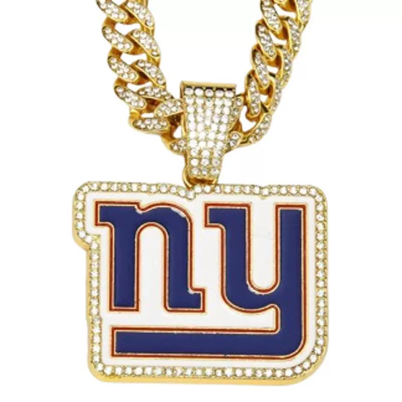 Wholesale Football Team Hip Hop Style Full Rhinestone Cuban Chain Necklace Gold Plated Alloy Jewelry Accessory Boutique Resale Gift