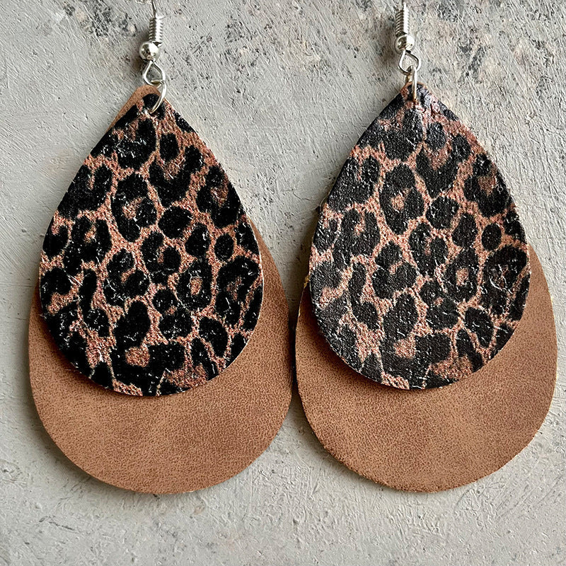 Wholesale 2pairs/pack American Flag Leopard Print Western Teardrop Leather Earrings