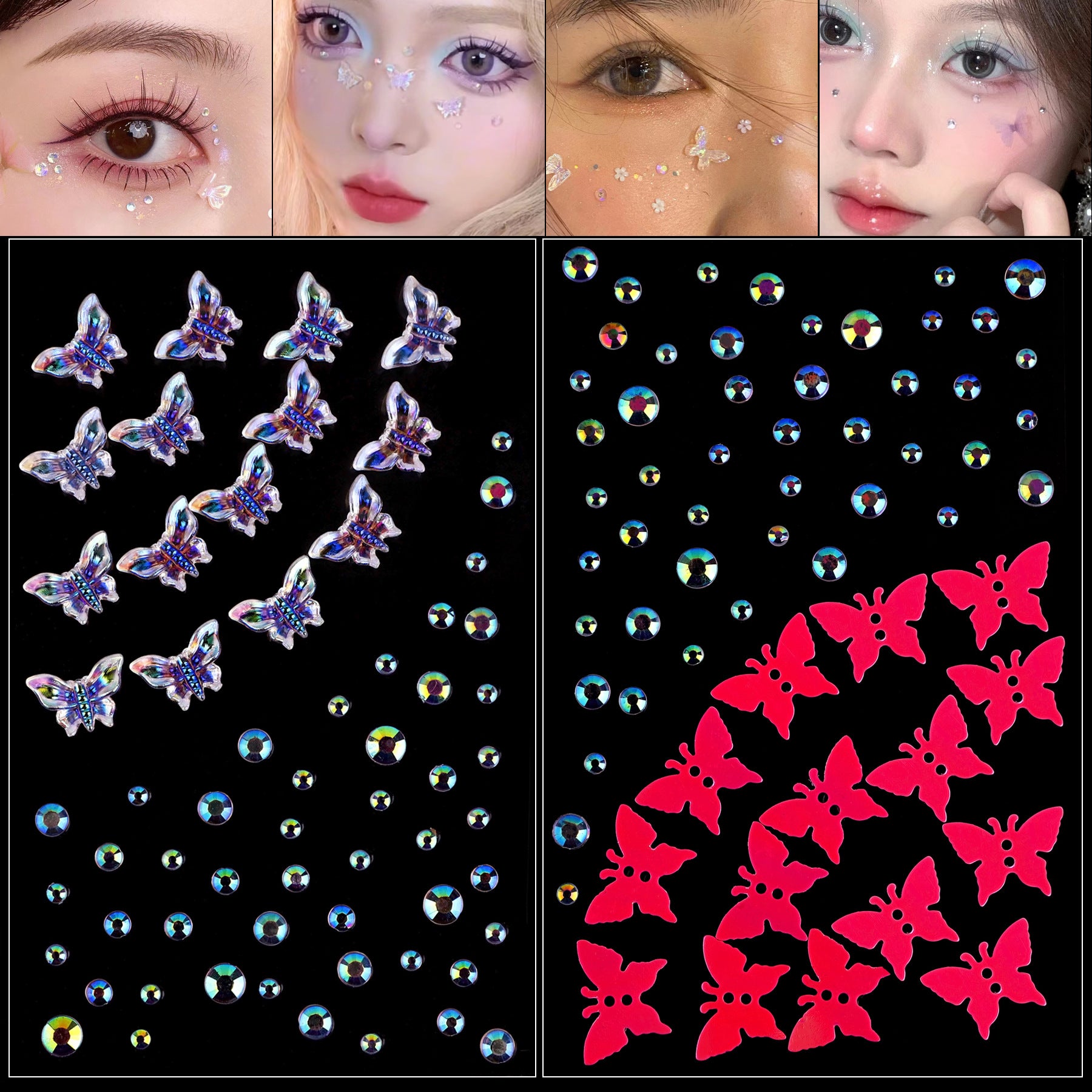 Wholesale Acrylic AB Butterfly Beauty and Eye Makeup Stickers