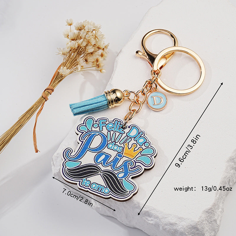 Wholesale Cartoon English Father's Day Wooden Keychain