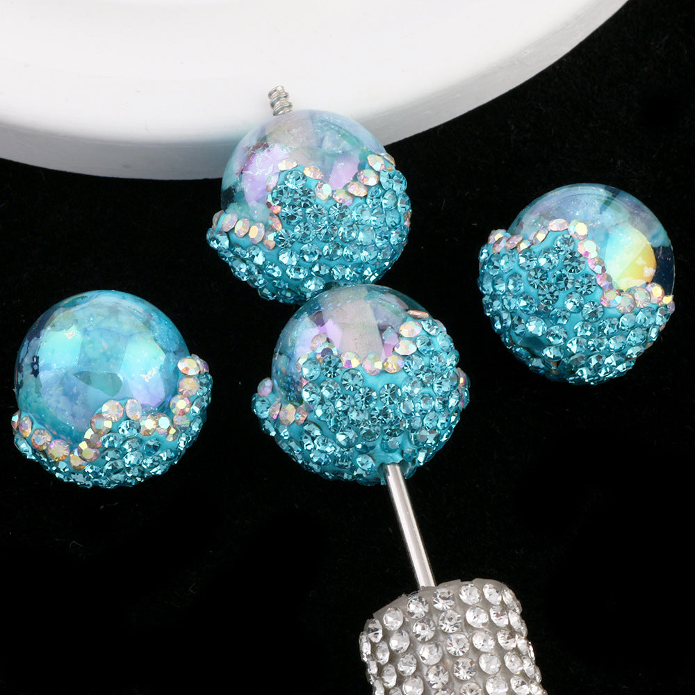 Wholesale 6pcs New cloud beads clay diamond ball can wear straight hole beads DIY mobile phone chain key chain bag chain accessories