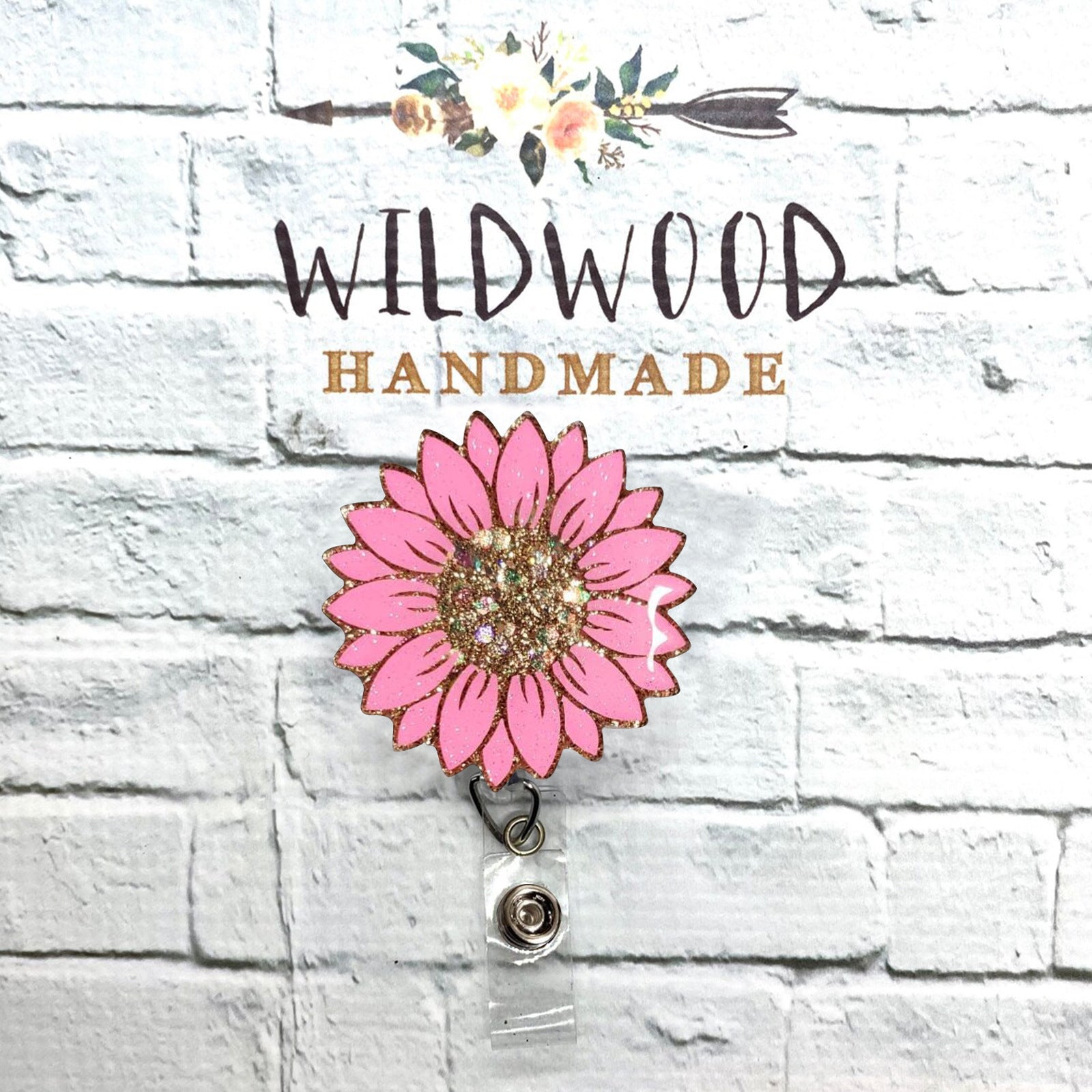 Wholesale Badge Reels Acrylic Glitter Sequins Seven Color Sunflower Retractable Keychain