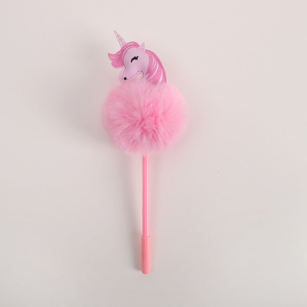 Wholesale Plastic Color Fur Ball Unicorn Ballpoint Pen