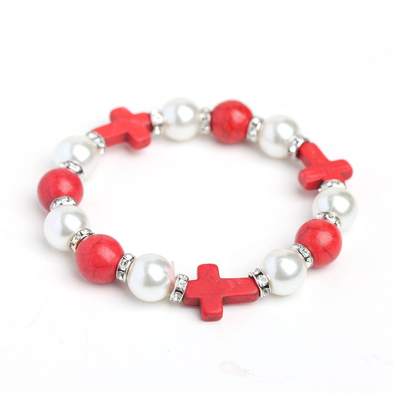 Wholesale Pearl Cross Turquoise Punk Bracelet