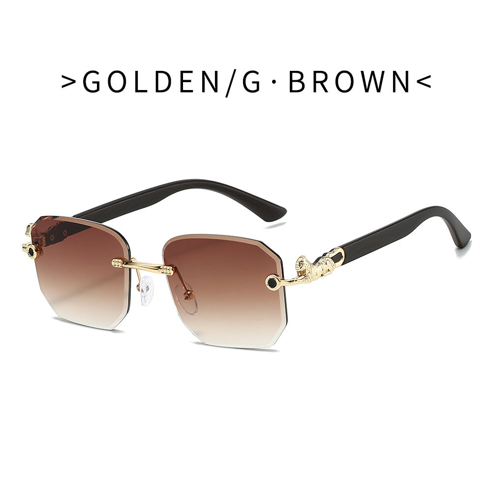 Wholesale Frameless leopard-decorated fashion sunglasses  polygonal casual sun visor sunglasses