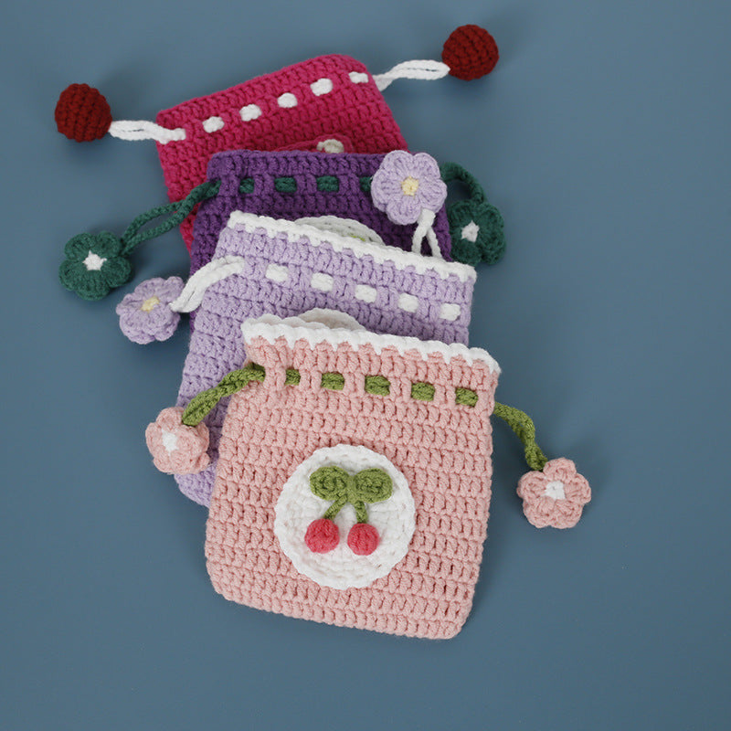 Wholesale Hand Knitted Wool Crocheted Drawstring Coin Purse