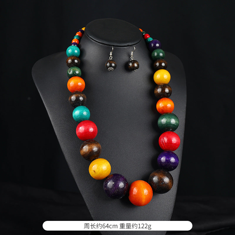 Wholesale Handmade Exaggerated Bohemian Wooden Bead Necklace
