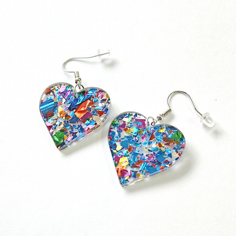 Wholesale Acrylic Valentine's Day Colorful Sequin Heart Shaped Love DIY Earrings