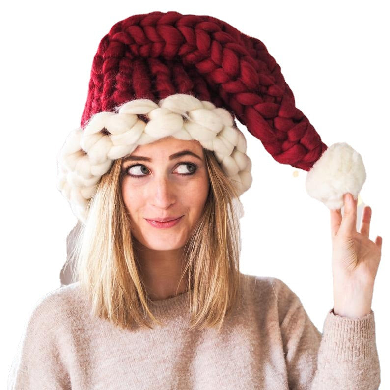 Wholesale Extra Thick Wool Christmas Hats Hand Knitted Santa Hats Parent-child Hats