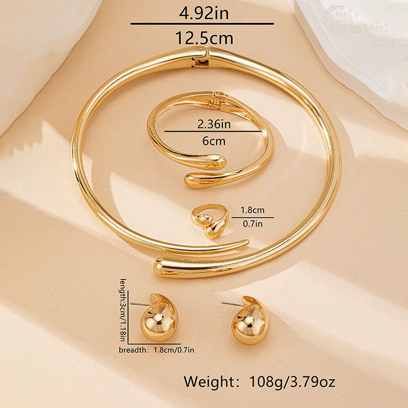 Wholesale Drop Design Jewelry Set Retro Elegant Alloy Necklace Bracelet Earrings Ring Set Electroplated Party Wear Gift Resale