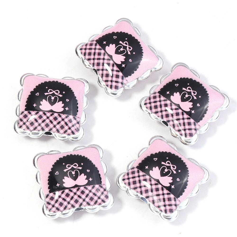 Wholesale 10pcs simple stroke printing Mantou Acrylic Beads