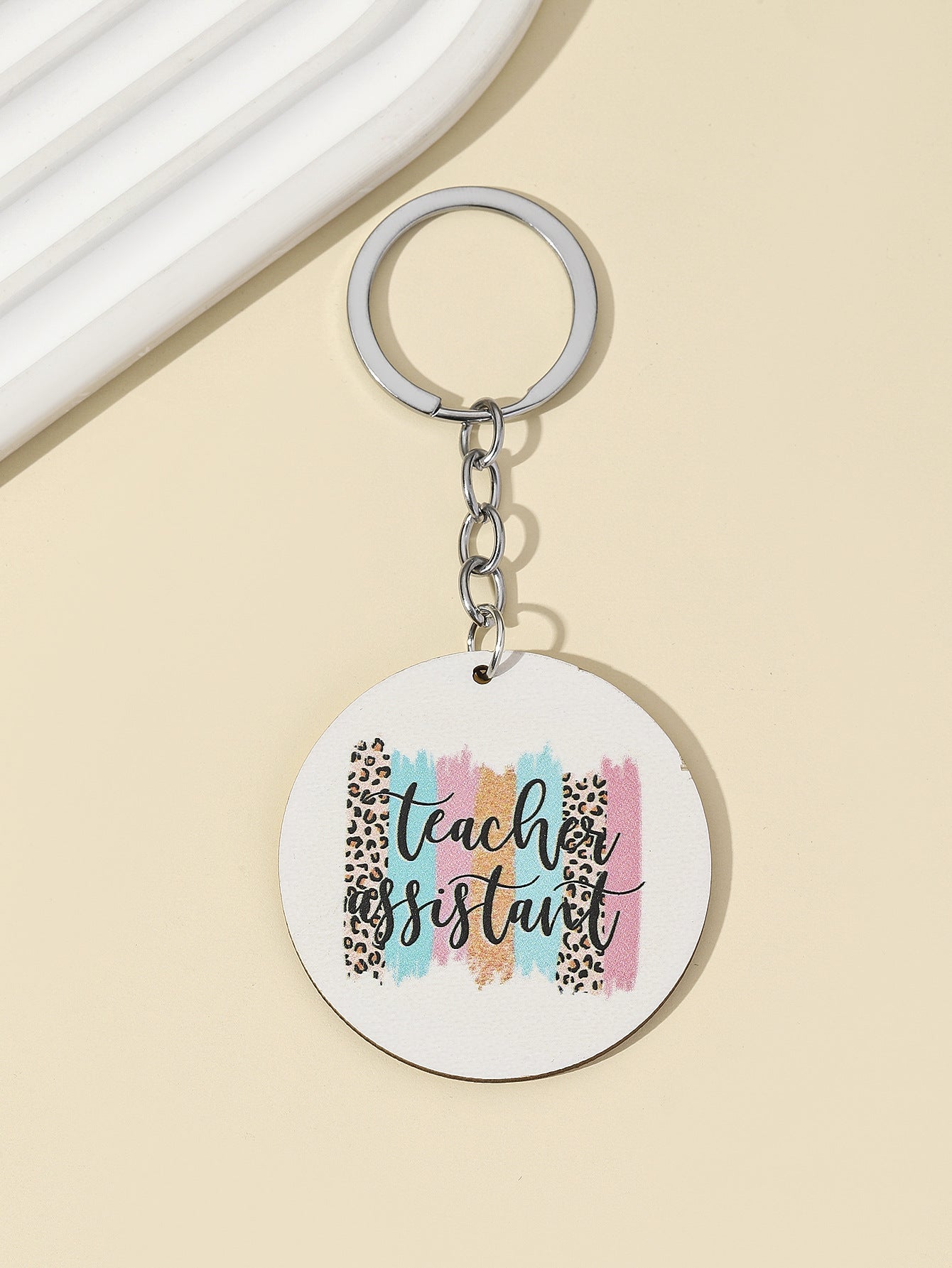 Wholesale Leopard Rainbow Teacher's Day Wooden Keychain