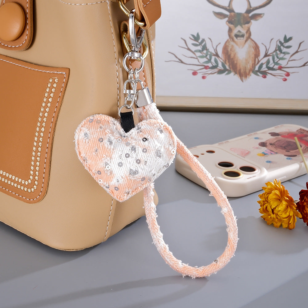 Wholesale  Ripped Denim Heart Buckle  Wrist Strap Keychain