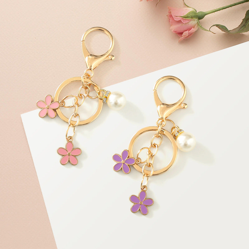 Wholesale Colorful Pearl Flower Metal Keychain