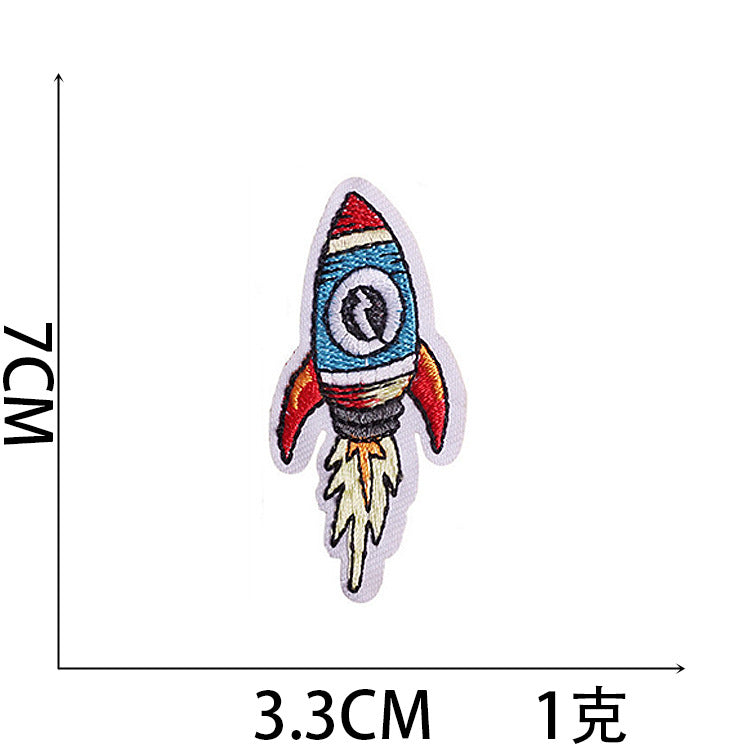 Wholesale Trendy Cartoon Rocket Embroidery Patches Polyester Sew On Space Badge For Clothing DIY Craft