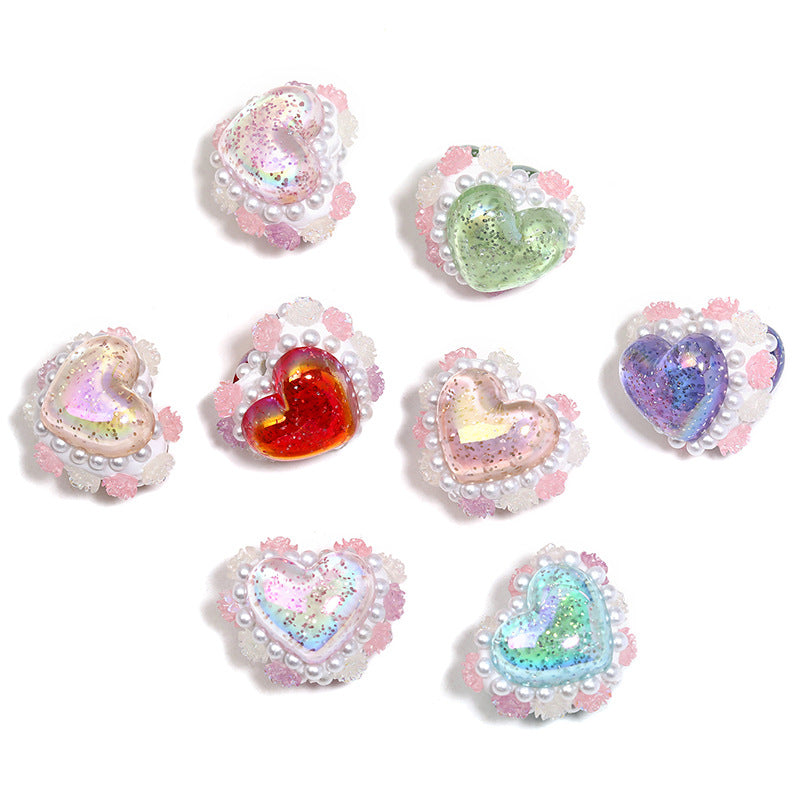 Wholesale  10pcs Pearl glitter double-sided heart-shaped diamond ball Beads