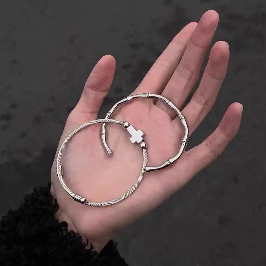 Wholesale Titanium steel non-fading retro winding cross bracelet stacking bamboo bracelet