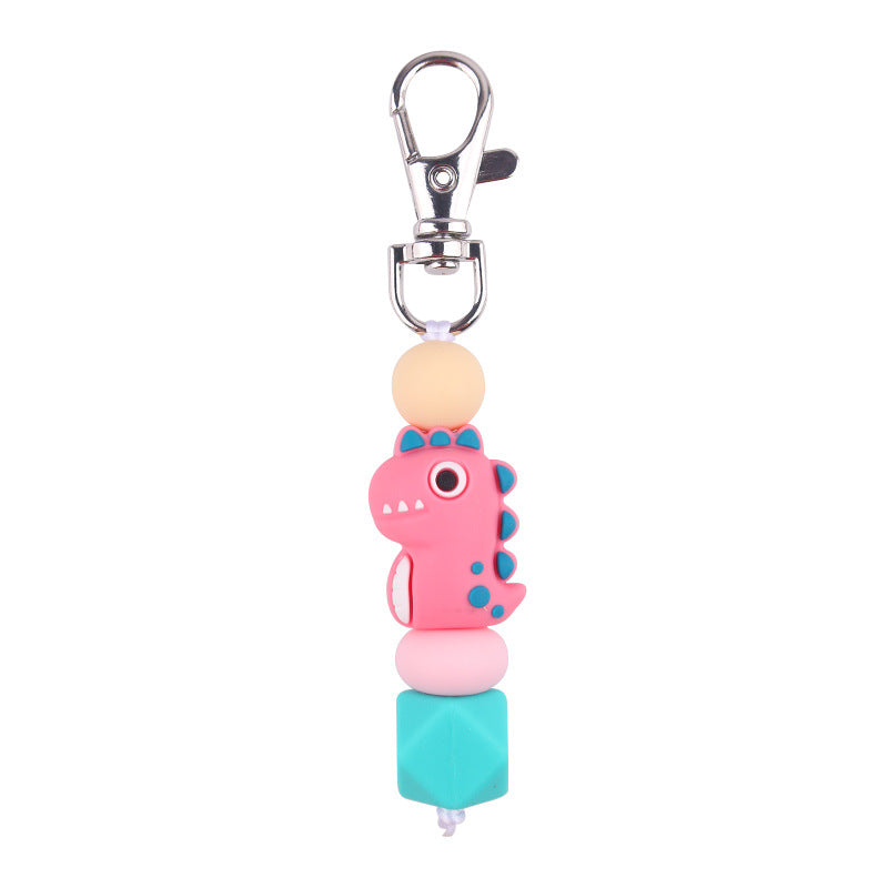 Wholesale Creative 3D Cartoon Pink Dinosaur Silicone Keychain