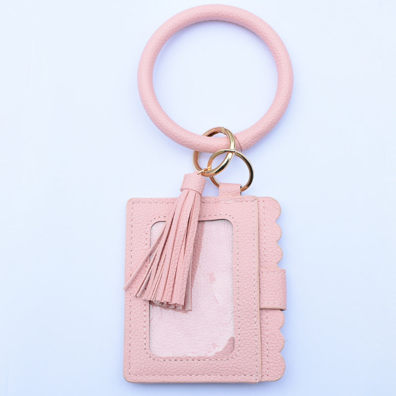 Wholesale Fashion Leopard Print PU Leather Tassel Coin Purse Keychain