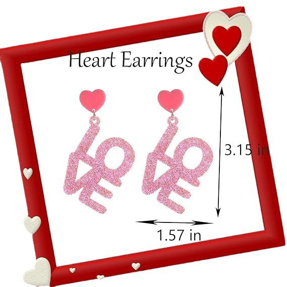 Wholesale Valentine's Day Pink Sequin LOVE Acrylic Earrings