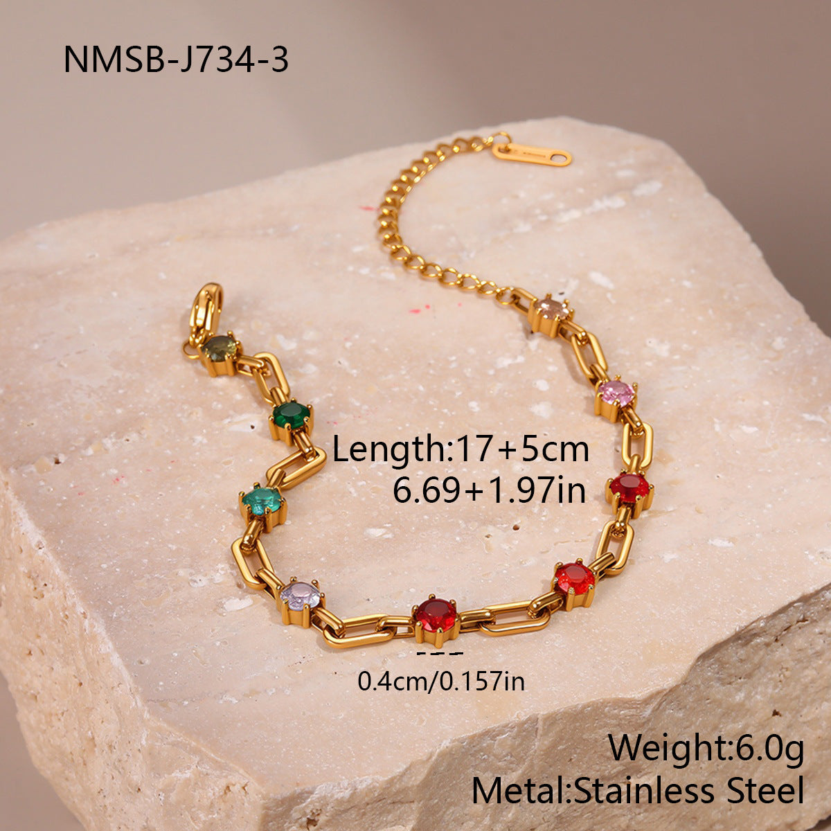 Wholesale Colorful Zircon Exquisite Stainless Steel Bracelet Light Luxury Jewelry