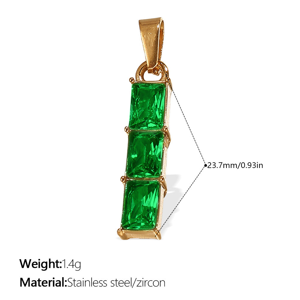 Wholesale Stainless steel 18K gold-plated geometric colorful gemstone rectangular star pendant necklace