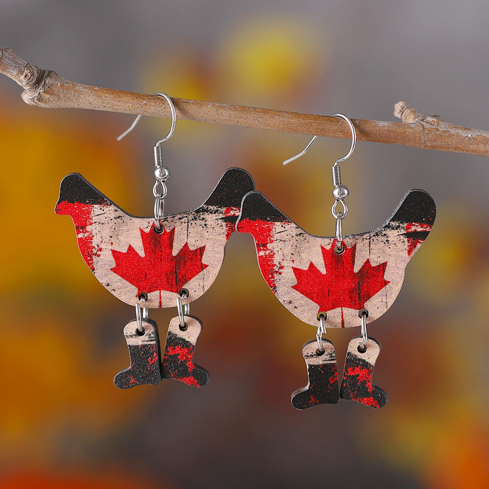 Wholesale Hen boots with wooden double-sided earrings