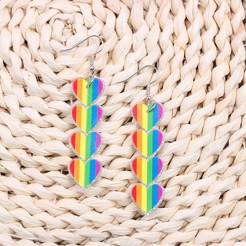 Wholesale Valentine's Day Vertical Rainbow Heart Acrylic Simple Personality Earrings