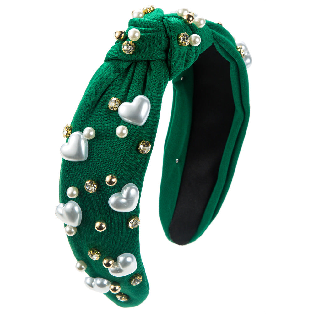 Wholesale Fashion Valentine's Day Love Pearl Wide Brim Knotted Beaded All-match Sweet Headband
