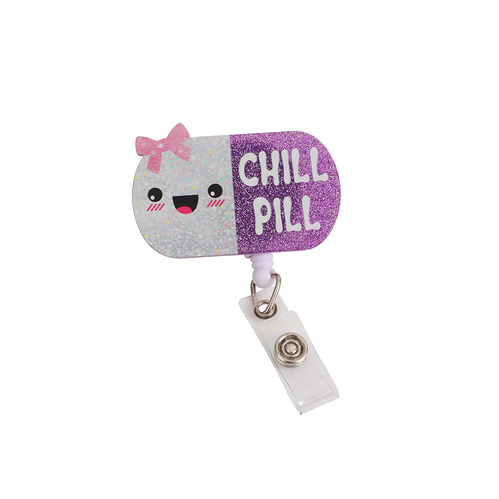 Wholesale Acrylic Glitter Alligator Clip Badge Scroll Retractable Keychain