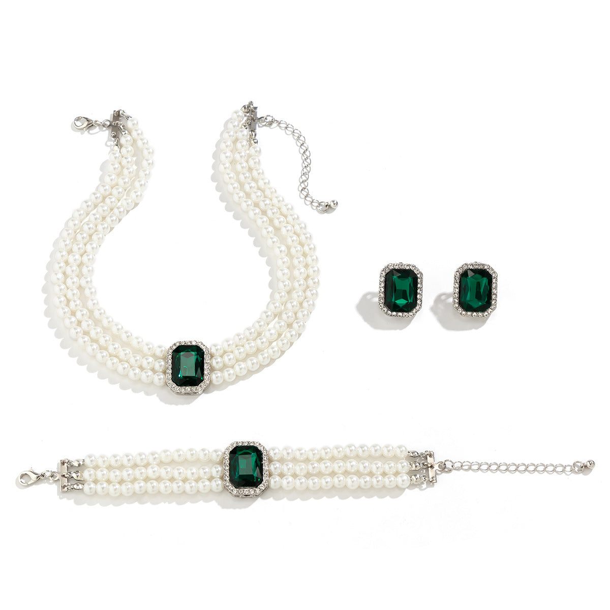 Wholesale Round Bead Multi-layer Retro Palace Style Gemstone Imitation Pearl Jewelry Set