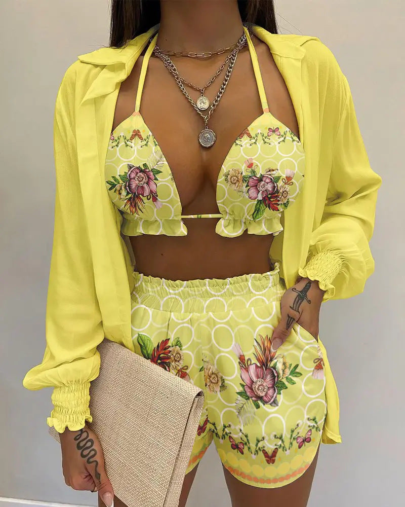 Wholesale New Sexy Summer Solid Color Printed 3 Piece Suit