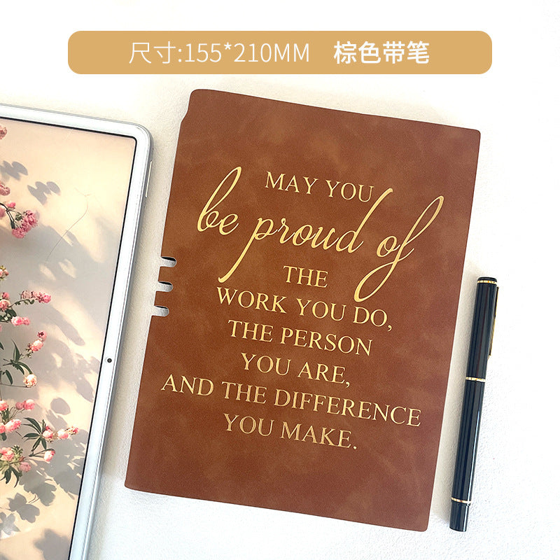 Wholesale ncentive Notebook with Pen Insertable Simple Leather-Covered High-Value Handbook Notepad