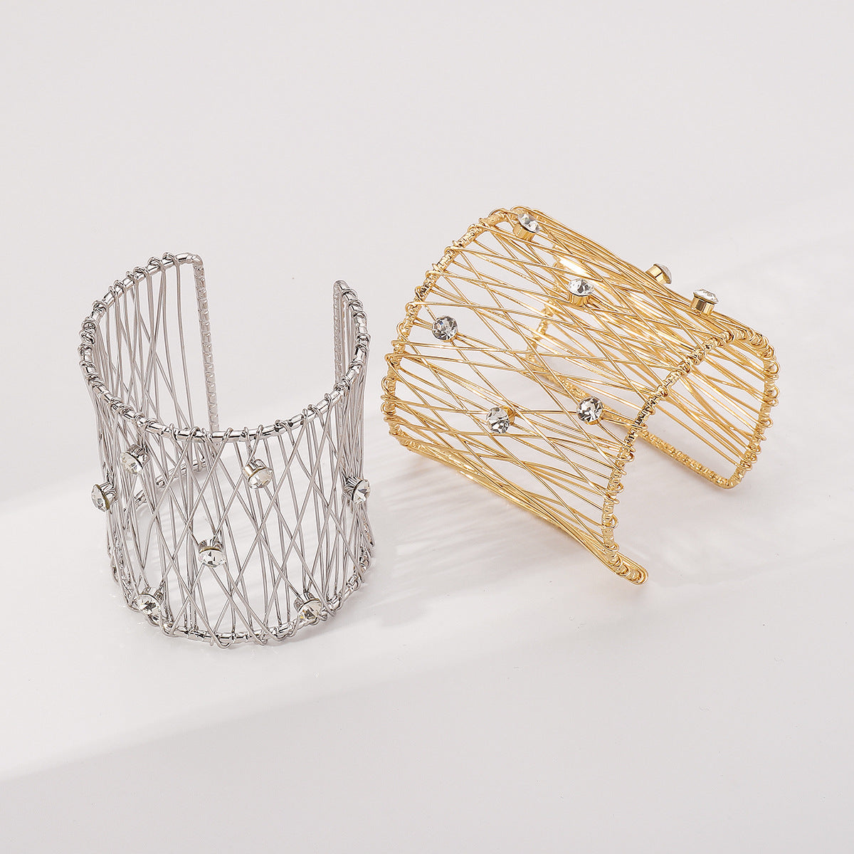 Wholesale Mesh Wire Braided Exaggerated Punk Style Diamond Open Bracelet