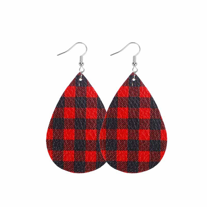 Wholesale Christmas Classic Plaid Leather Double Sided Print Earrings