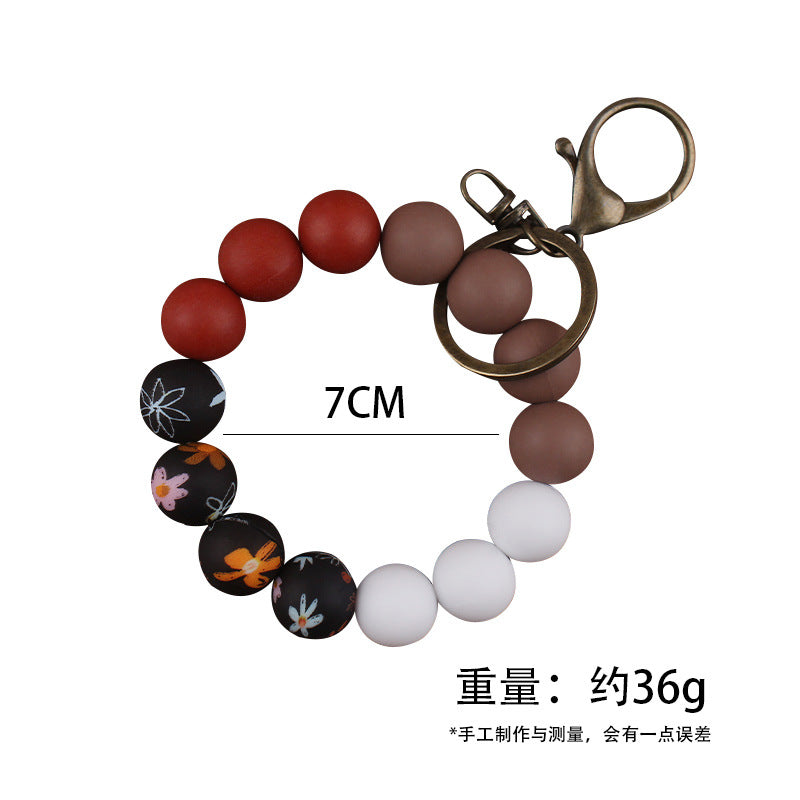 Wholesale 3pcs Printed Silicone DIY Printed Beaded Bracelet Keychain Accessories