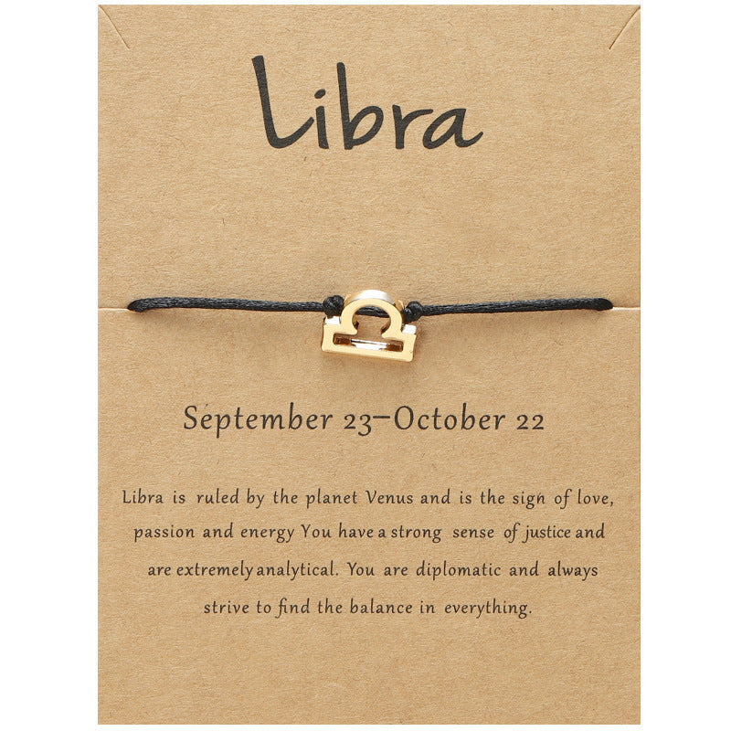 Wholesale Twelve Constellation Adjustable Black Cord Bracelet