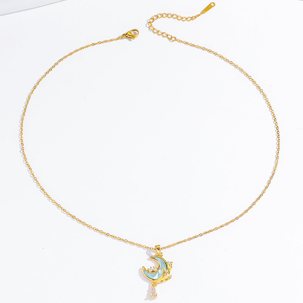 Wholesale Moon Zircon Star Moon Earring Set Titanium Steel Necklace