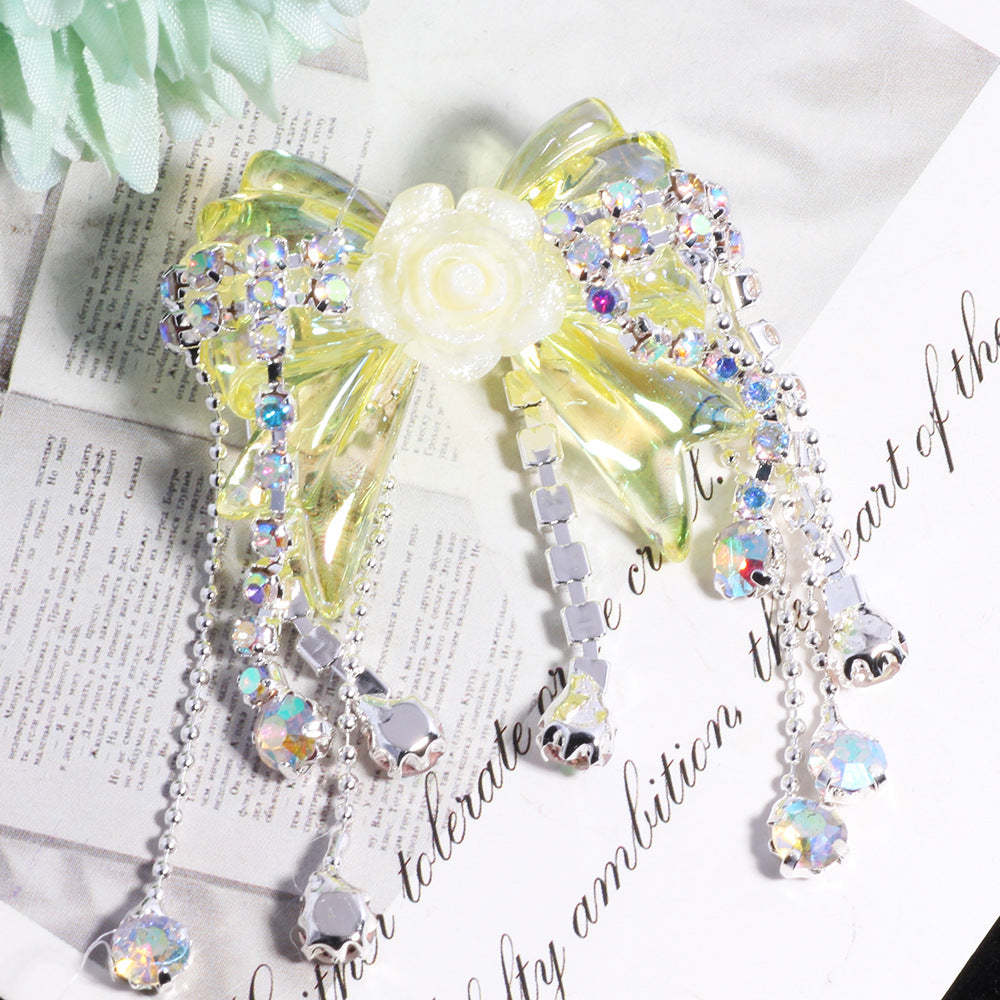 Wholesale 3pcs Colorful tassel bow acrylic straight hole Acrylic Beads