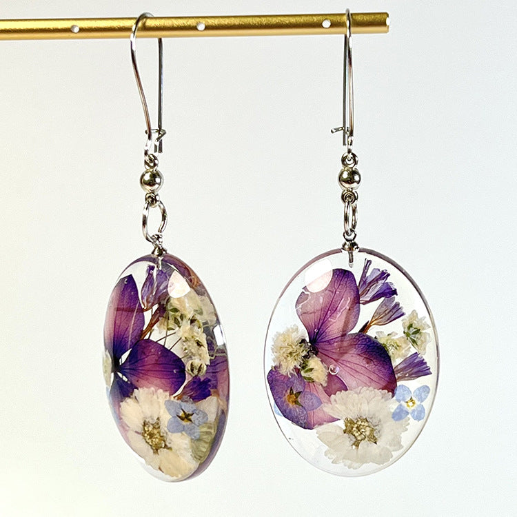 Wholesale 6pcs Creative Forget-me-not Dried Flower Glue Earrings