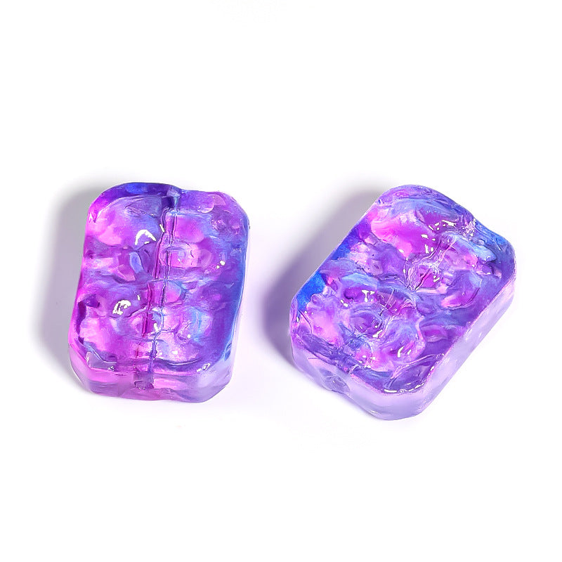 Wholesale 100pcs Glass Double Sided Flower Sign Imitation Jade Square Sign Through Hole Beads DIY