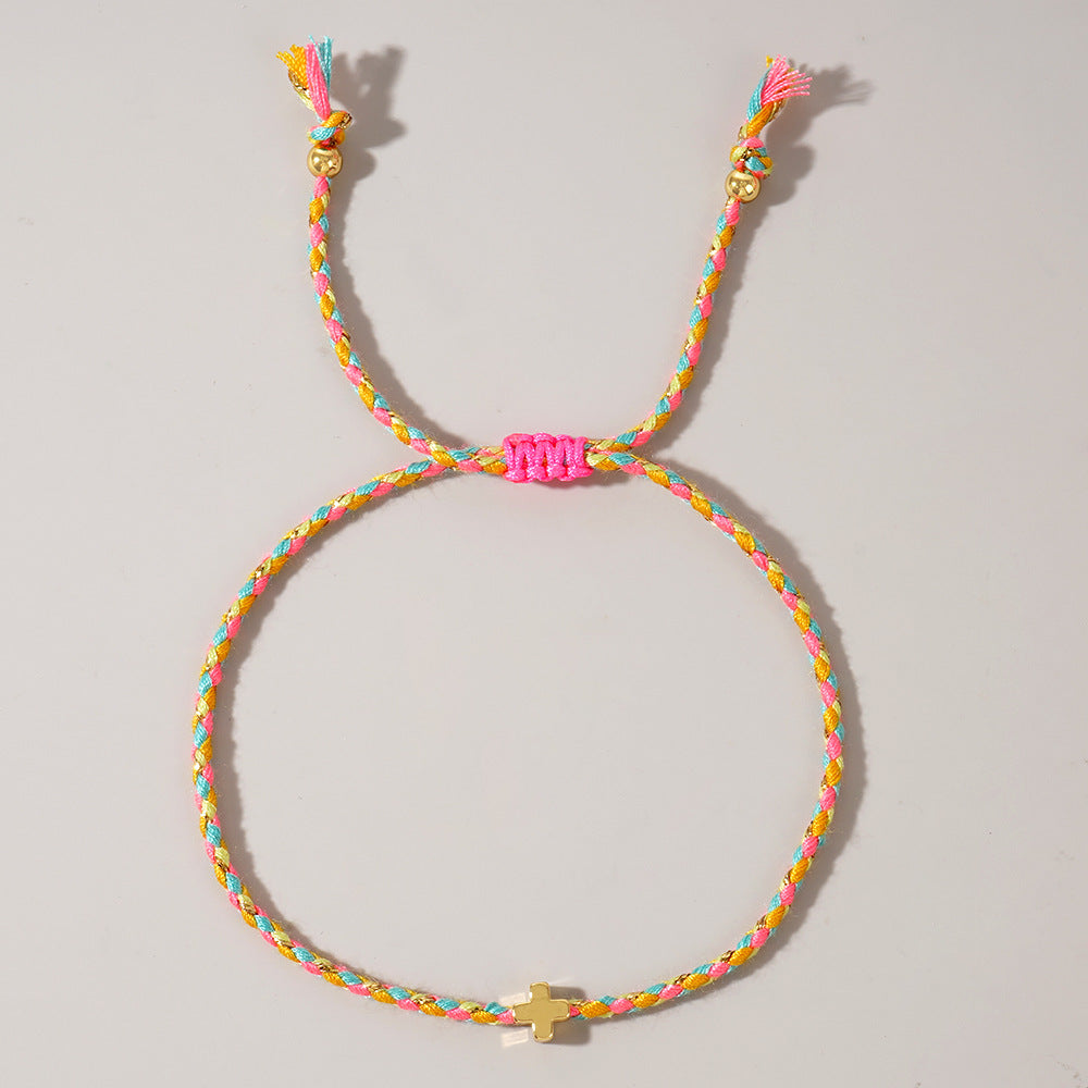 Wholesale Simple Casual Style Four-color Cotton Rope Copper Cross Bracelet