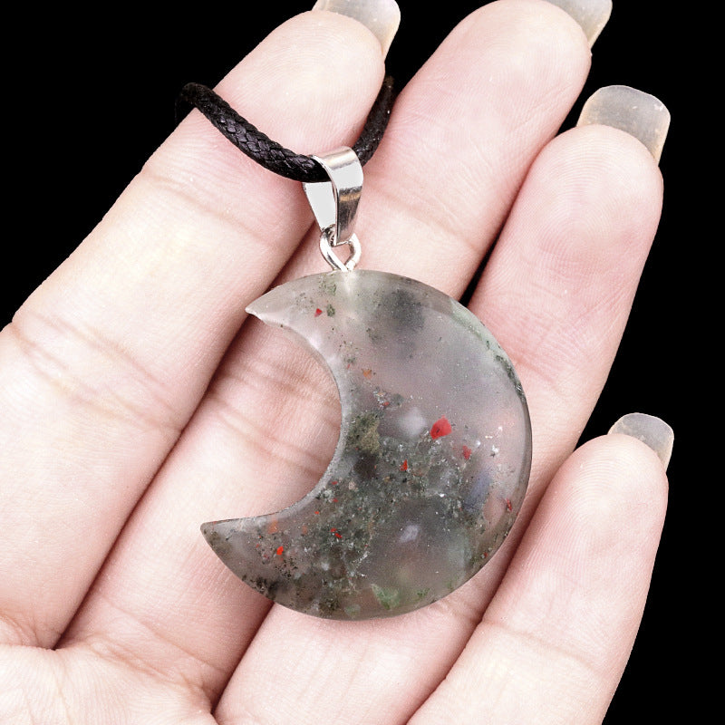 Wholesale Natural crystal agate stone 30mm moon pendant necklace pendant