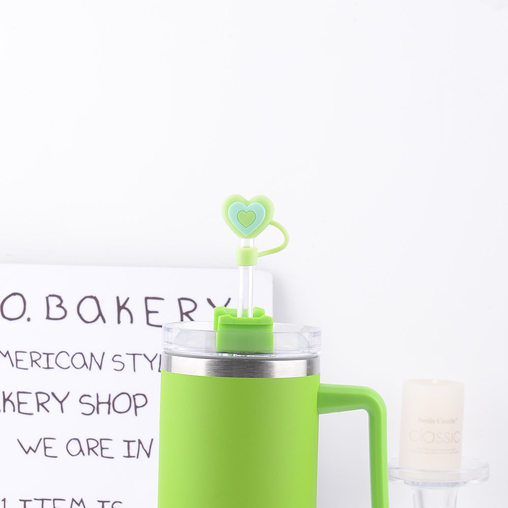 Wholesale  New Creative 10mm Colorful Heart Straw Cap Dustproof 7.5cm Silicone Protective Cup Cover Anti-Fall Accessories