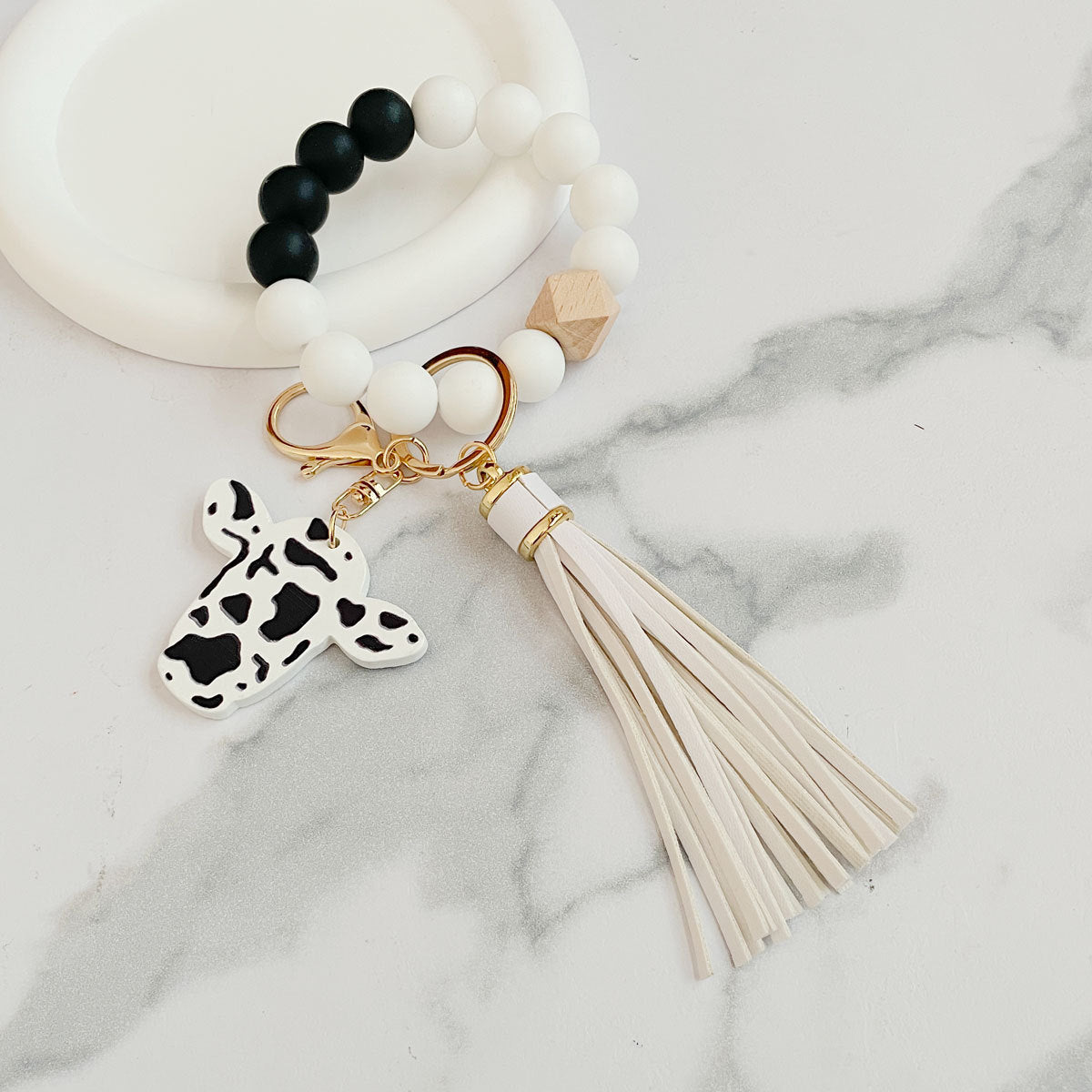 Wholesale Western Style Cow Head Colorful Silicone Beaded Wrist Keychain