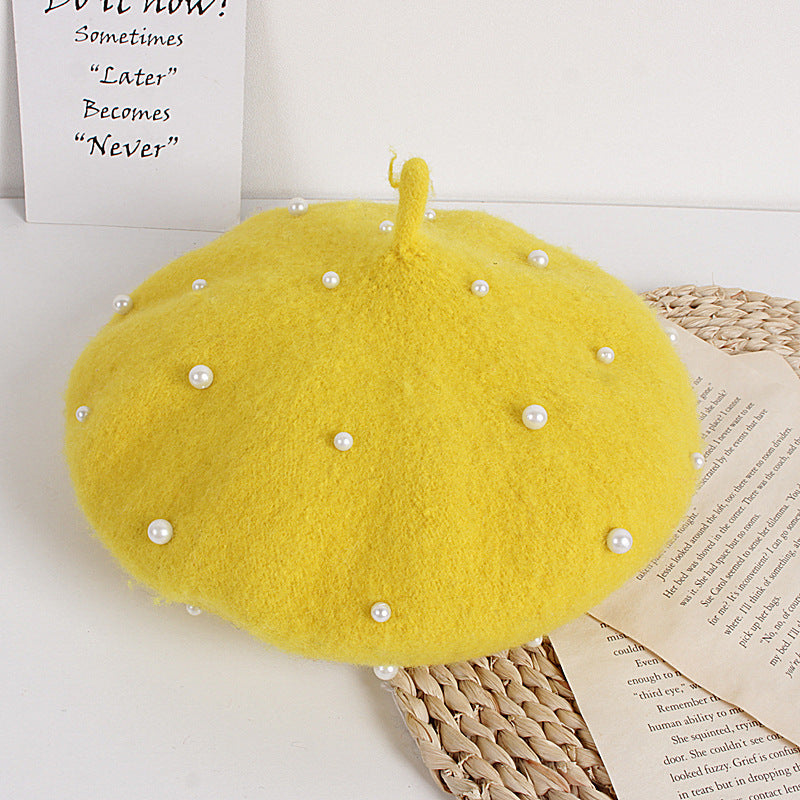 Wholesale Autumn and Winter Pearl Children's Beret Pearl Hat