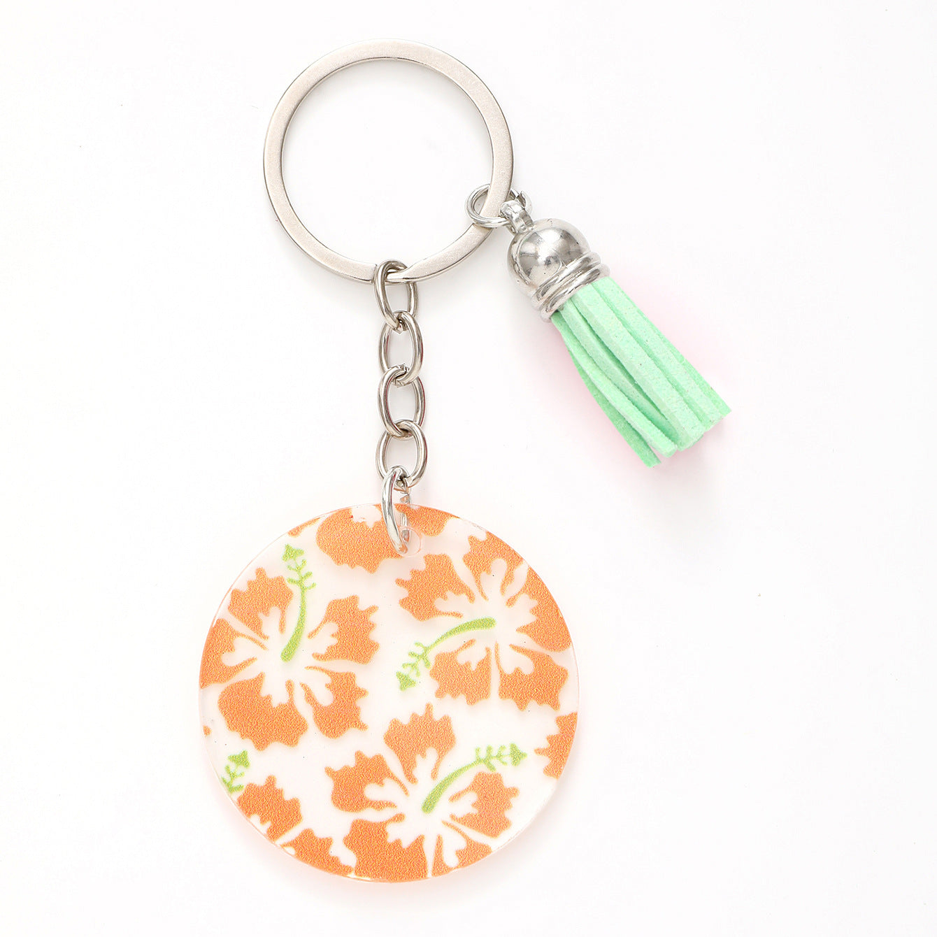 Wholesale Acrylic Flower Leaf Green Tassel Keychain