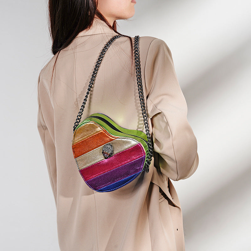 Wholesale PU Love Rainbow Splicing Chain Single Shoulder Crossbody Bag