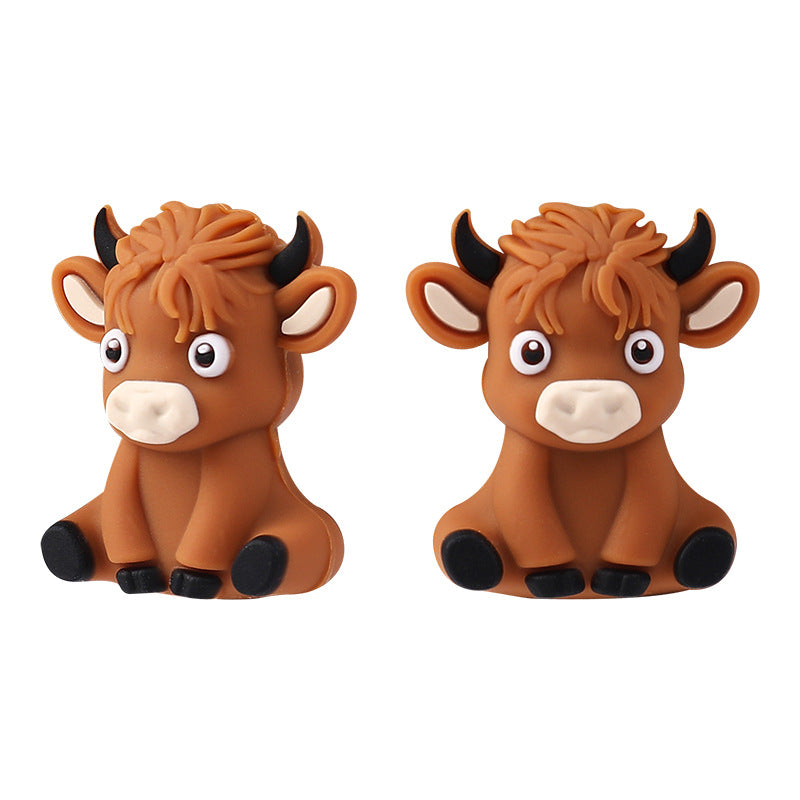 Wholesale 20pcs 3D Cartoon Highland Cow Silicone Beads