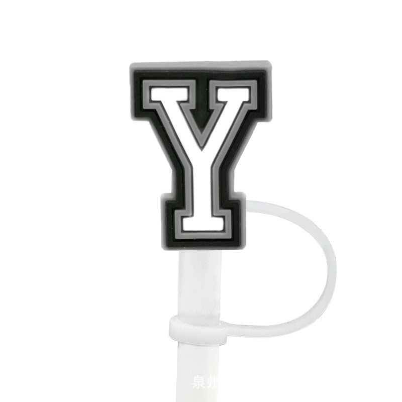 Wholesale of 10pcs Black and White English Letters Silicone Straw Sets